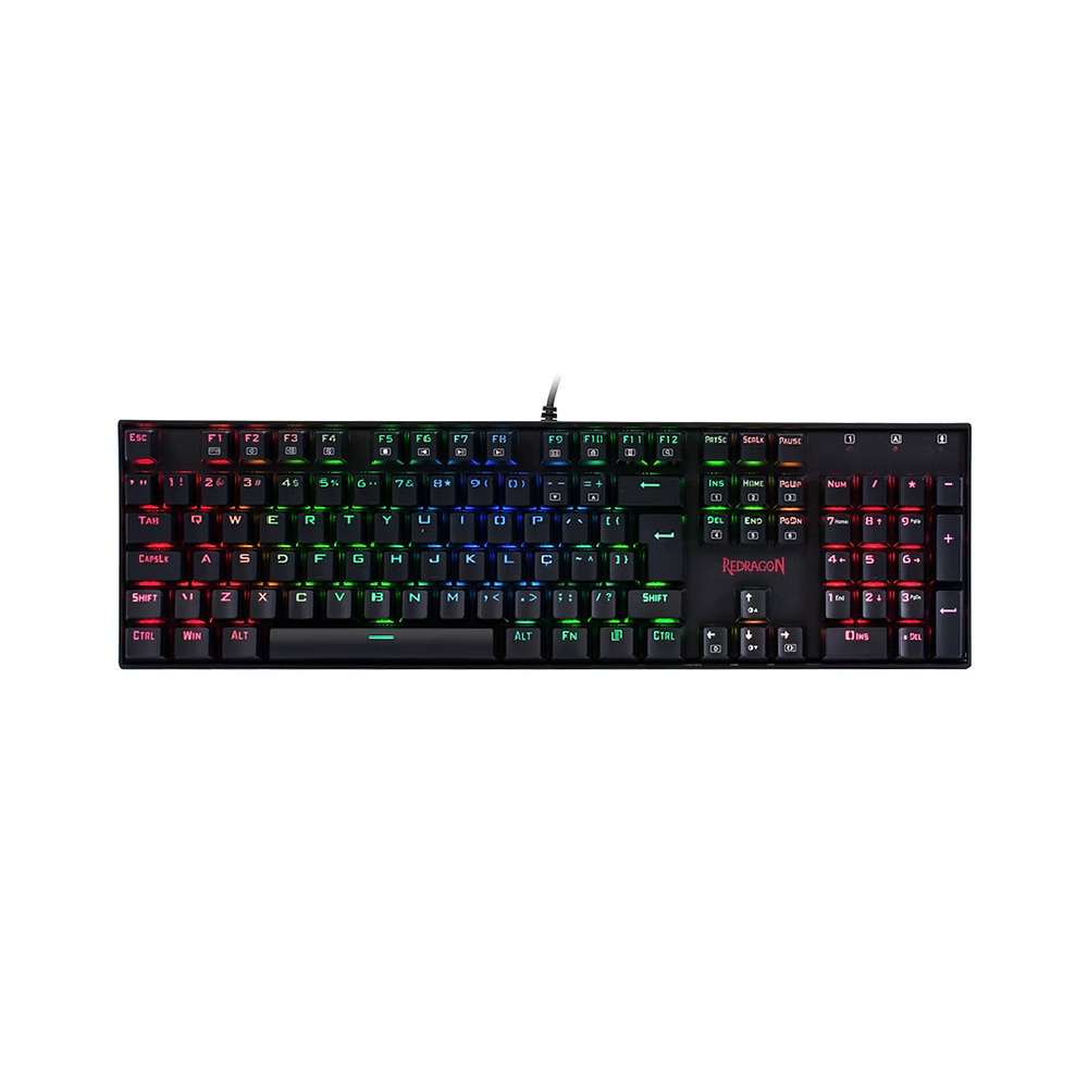Teclado Mecânico Gamer Redragon Mitra K551RGB-1 Switch Marrom c/Fio ABNT2 Preto