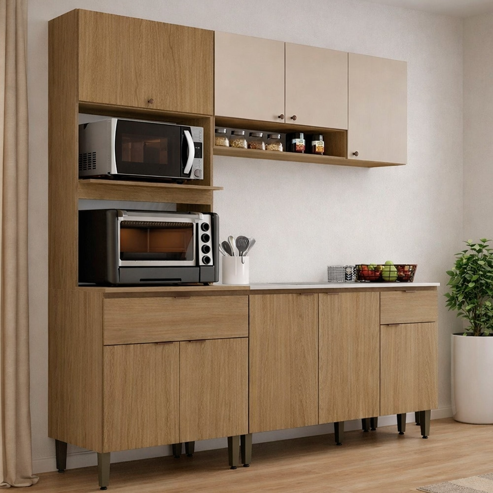 Cozinha Modulada Completa 3 Peças THB Mag, Naturale com Off White 190 cm
