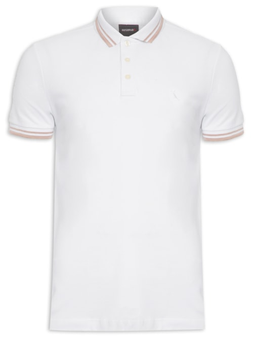 Polo Masculina Manga Curta Friso Rajado - Branco Polo Masculina Manga Curta Friso Rajado - Branco