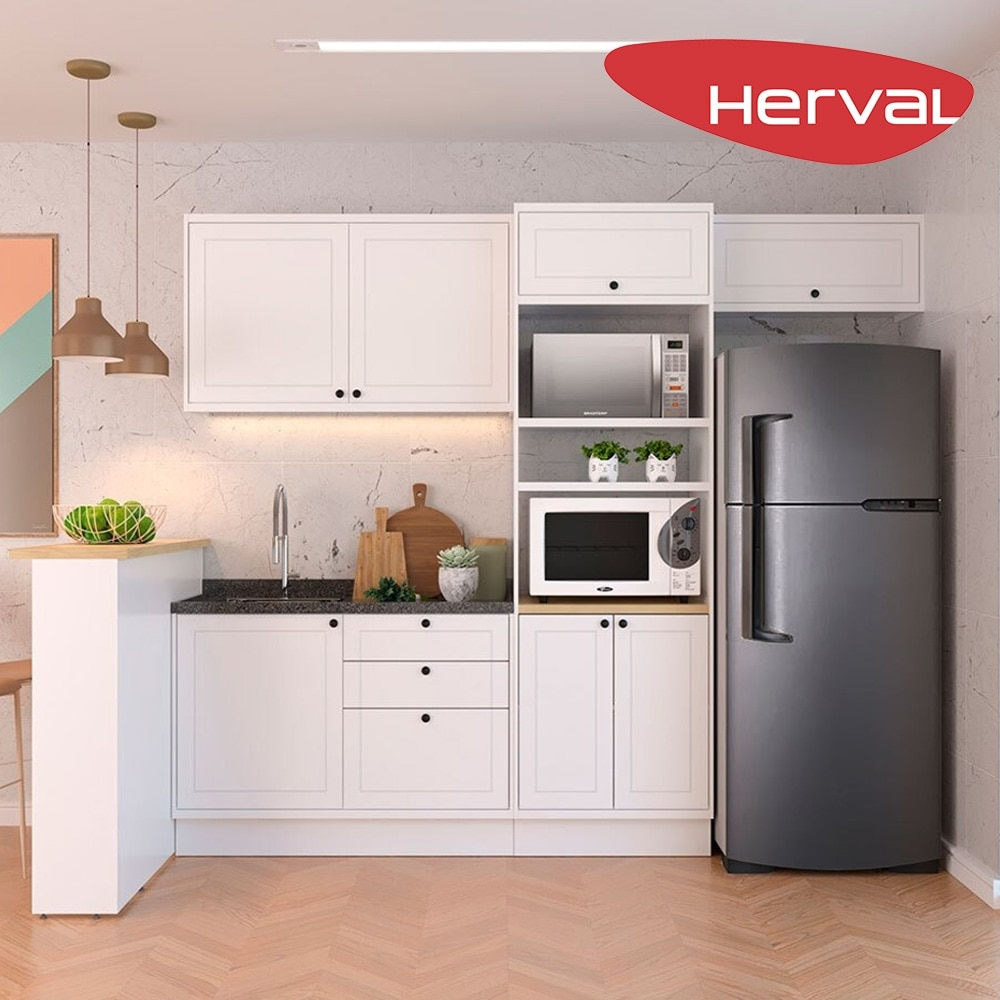 Cozinha Modulada Completa 5 Peças Herval Liz, Branco com Bancada