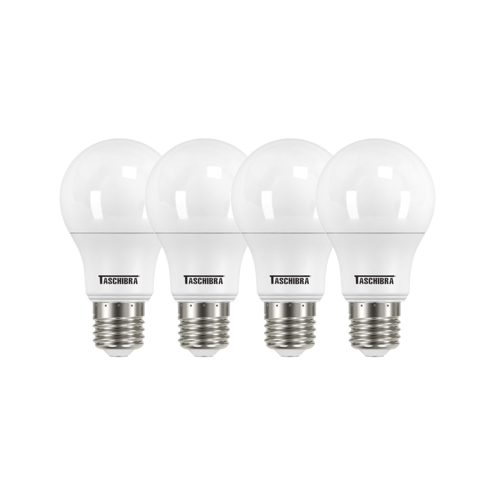 Kit 4 Lâmpadas LED Bulbo Taschibra 6500K, Branca 9W Autovolt