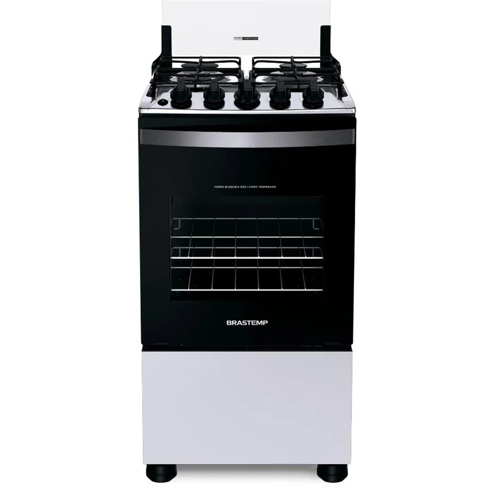 Fogão 4 Bocas Brastemp Clean com Prateleiras Ajustáveis BFO4NBB, Acendimento Automático, Branco Fogão 4 Bocas Brastemp Clean com Prateleiras Ajustáveis BFO4NBB, Acendimento Automático, Branco