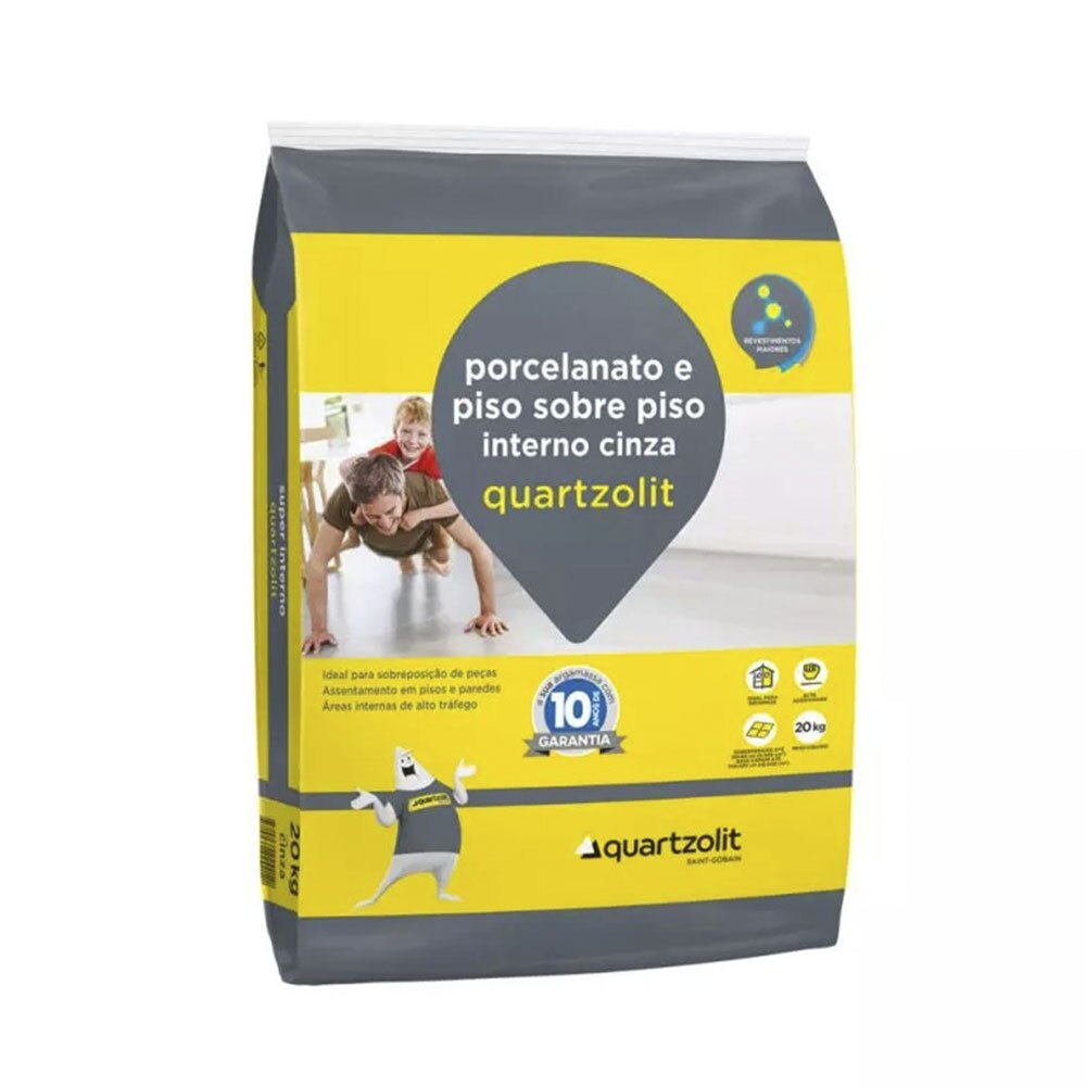 Argamassa Piso sobre Piso Quartzolit Interno, Cinza, 20 Kg Argamassa Piso sobre Piso Quartzolit Interno, Cinza, 20 Kg