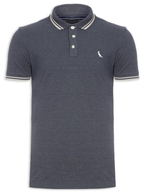 Polo Masculina Manga Curta Friso Rajado - Azul