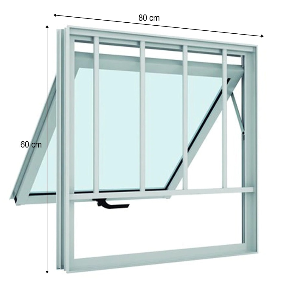 Janela de Alumínio Ramassol Cristal Maxim-Ar com Grade 53162, Branco, 80 x 60 cm Janela de Alumínio Ramassol Cristal Maxim-Ar com Grade 53162, Branco, 80 x 60 cm