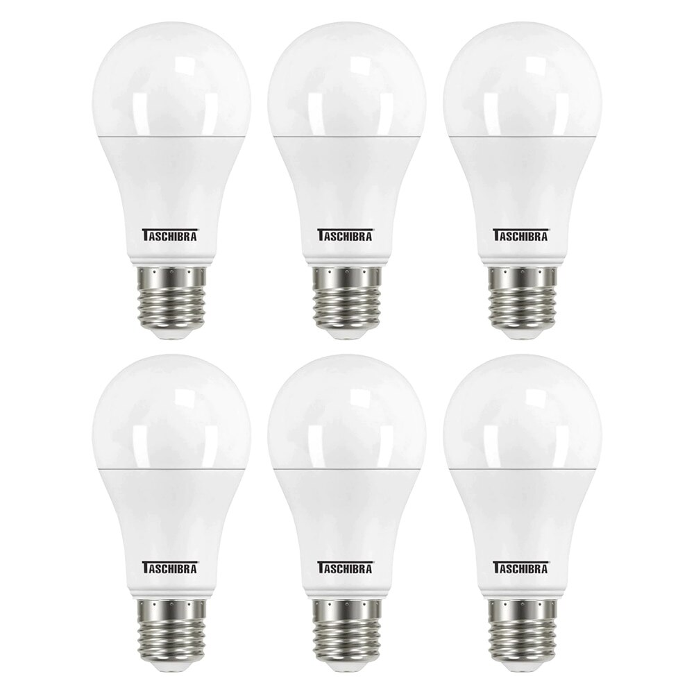 Kit 6 Lâmpadas LED Bulbo Taschibra 6500K, Branca 15W Bivolt