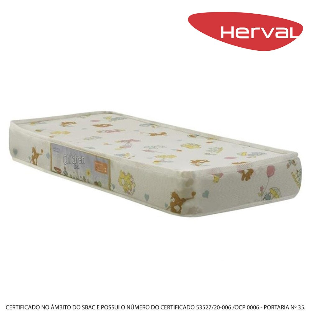 Colchão Infantil Herval Children para Berço, Espuma D18, 8x38x86 cm