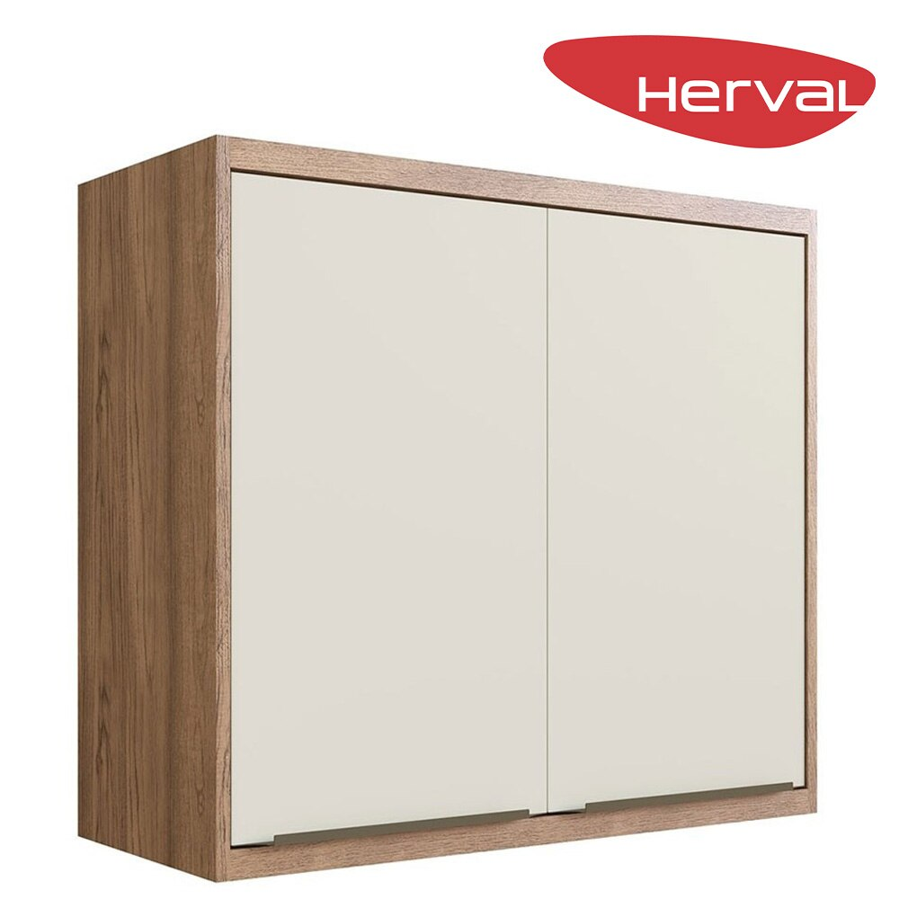 Armário Aéreo de Cozinha 2 Portas MDF Herval Uno, Louro Freijó e Off White 80 cm