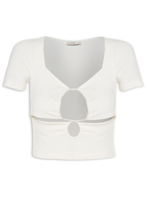 Blusa Feminina Canelada Frente Franzida - Off White Blusa Feminina Canelada Frente Franzida - Off White