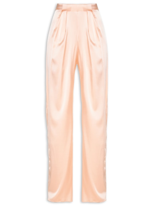 Calça Feminina Pantalona Cintura Alta Em Seda - Rosa