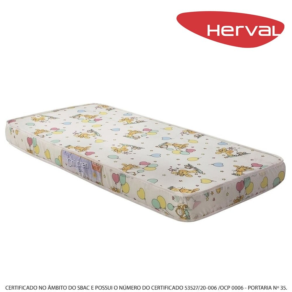 Colchão Infantil Herval Childrens para Berço, Espuma D18, 12x60x130 cm