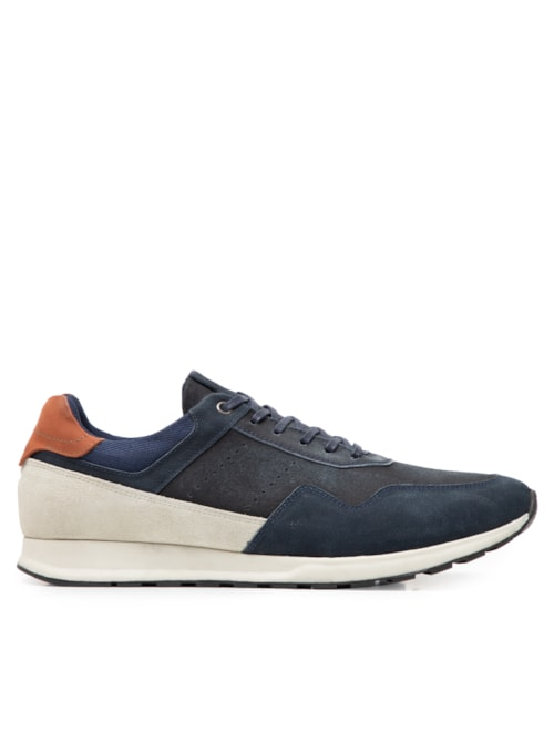 Tênis Masculino Casual Recortes Em Camurça - Azul Tênis Masculino Casual Recortes Em Camurça - Azul