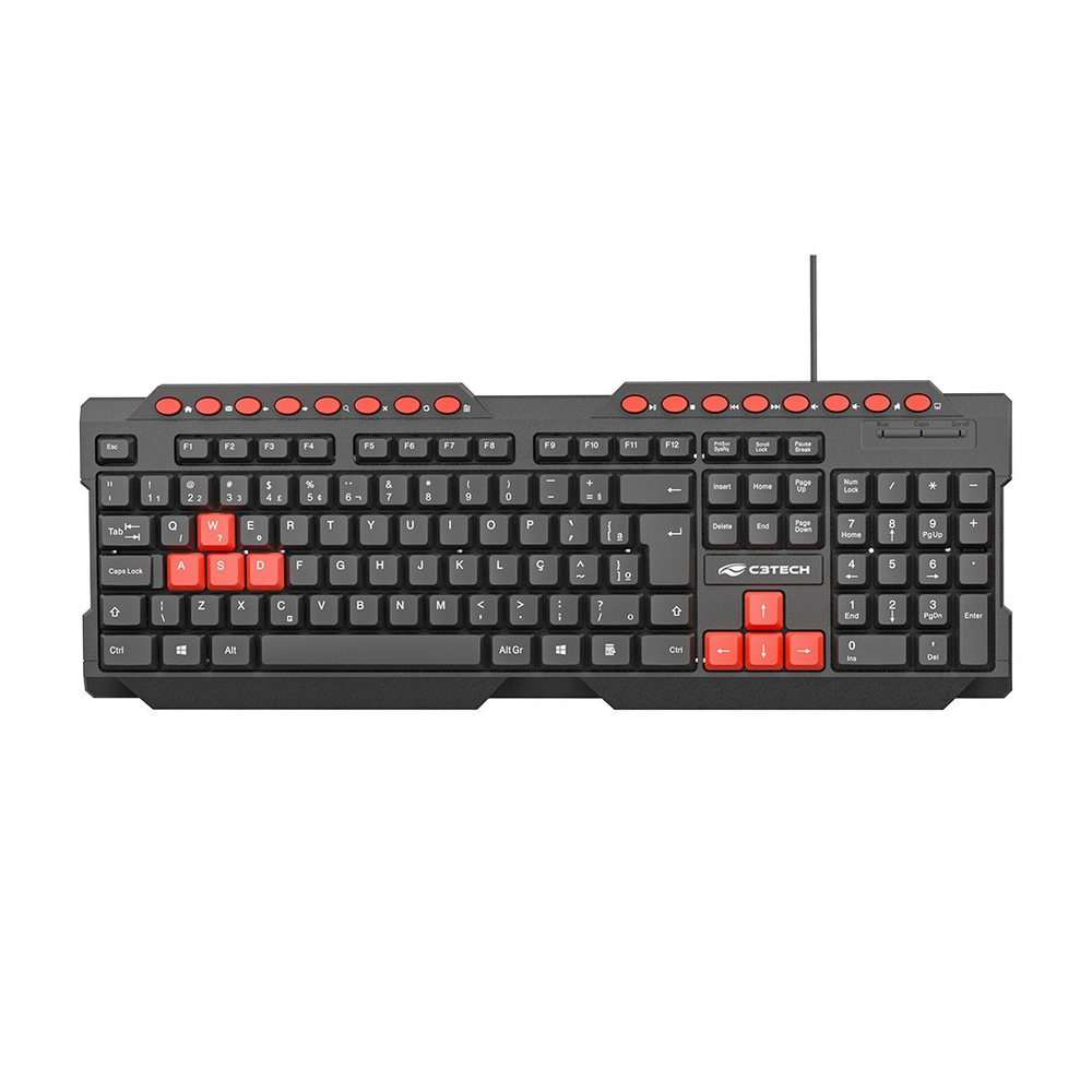Teclado Gamer C3Tech KG-10V2BK Multimídia USB ABNT2 - Preto/Vermelho