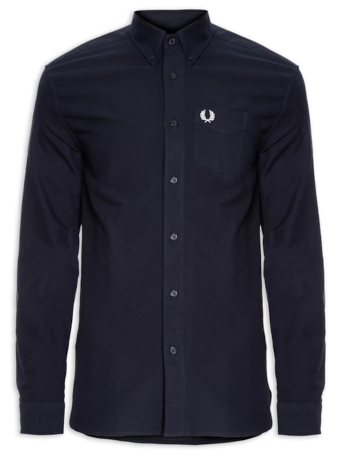 Camisa Masculina Button Down Regular Fit Em Oxford - Azul