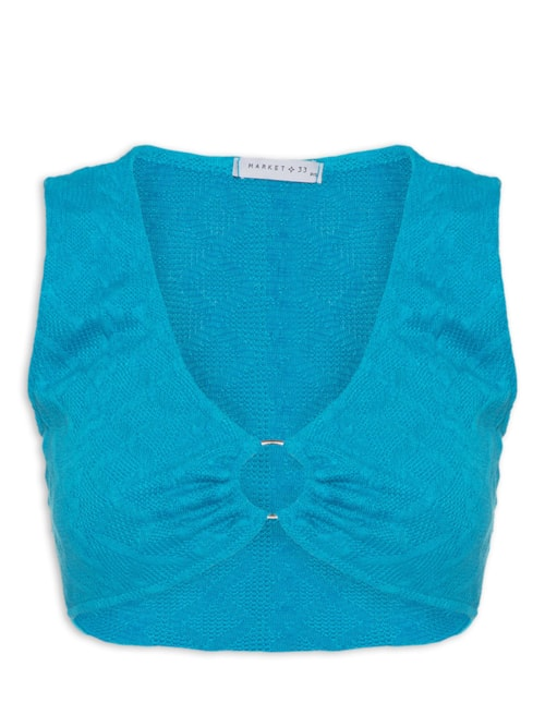 Top Cropped Malha Tricot Aviamento Metal - Azul Top Cropped Malha Tricot Aviamento Metal - Azul