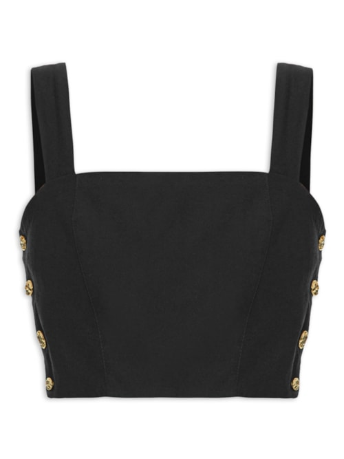 Blusa Cropped Feminino Em Crepe Decote Reto - Preto Blusa Cropped Feminino Em Crepe Decote Reto - Preto