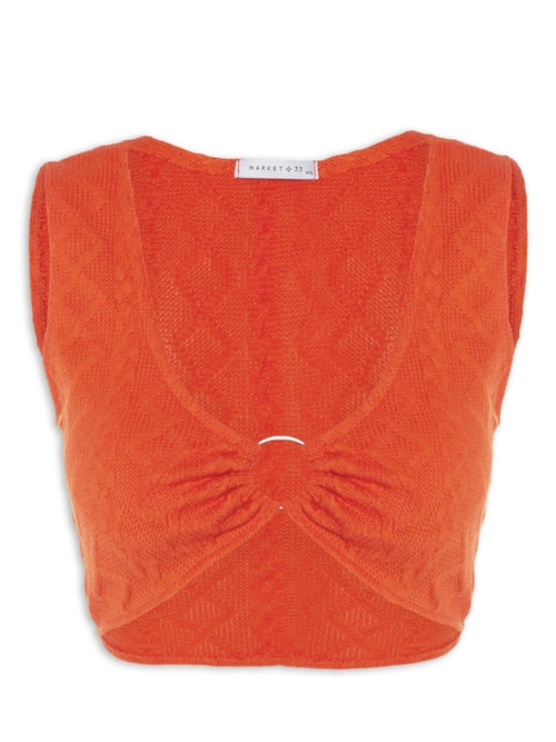 Top Cropped Malha Tricot Aviamento Metal - Laranja Top Cropped Malha Tricot Aviamento Metal - Laranja