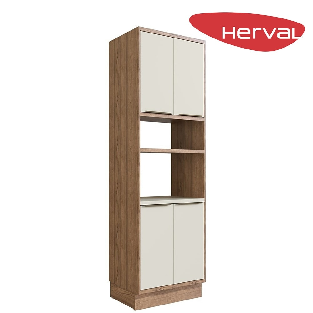 Torre-Quente para Cozinha 4 Portas MDF Herval Uno, Off White e Louro Freijó 70 cm