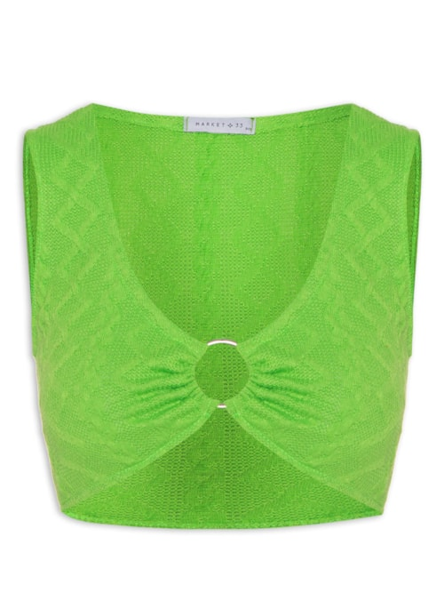 Top Cropped Malha Tricot Aviamento Metal - Verde