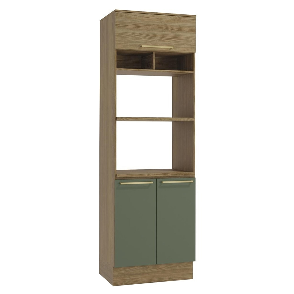 Torre-Quente para Cozinha Kappesberg 3 Portas Botanic, Nogueira e Verde Oliva 70 cm