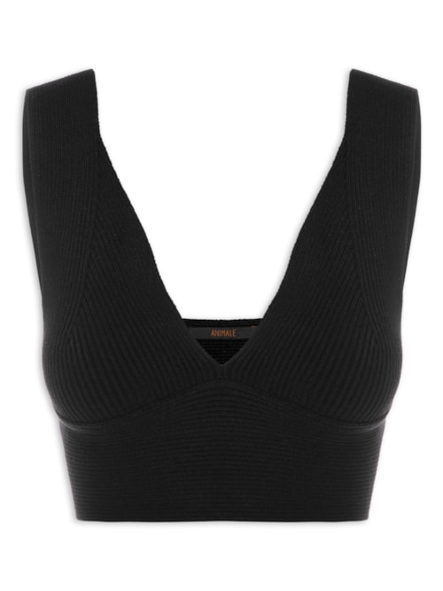 Top Tricot Canelado Decote V - Preto