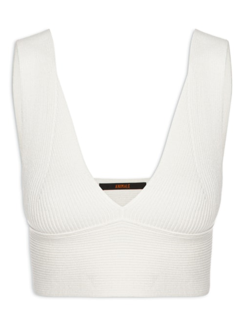 Top Tricot Canelado Decote V - Off White Top Tricot Canelado Decote V - Off White