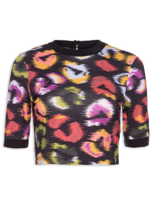 Blusa Feminina Cropped Onça De Cor - Preto
