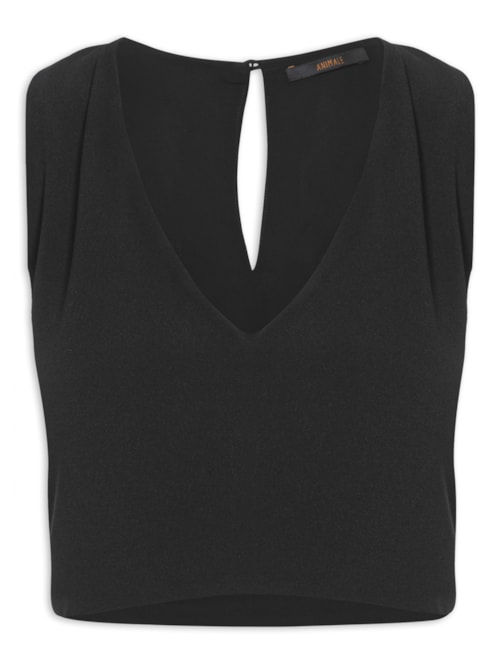 Regata Feminina Cropped Com Barra Assimétrica - Preto Regata Feminina Cropped Com Barra Assimétrica - Preto