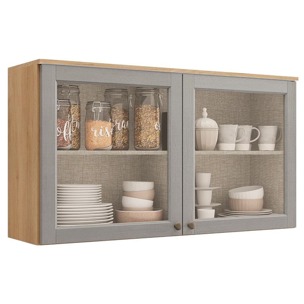Armário Aéreo de Cozinha com Vidro 2 Portas THB Royal, Capuccino e Nordic 120 cm