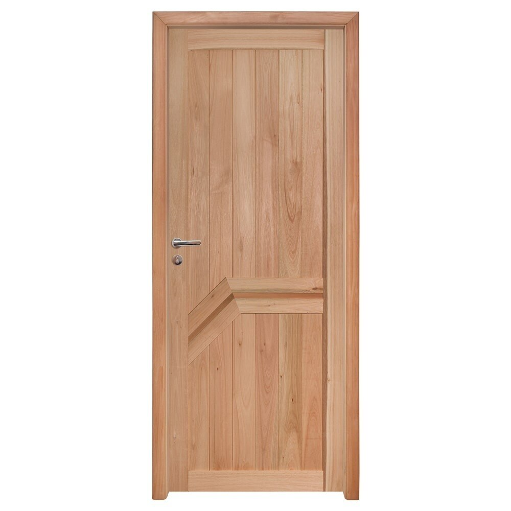 Kit Porta de Madeira Eucalipto Rondosul P13 Externa, Abertura à Direita 213x85 cm