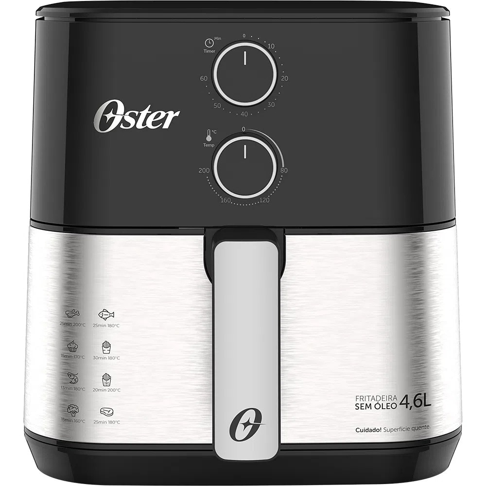 Air Fryer Oster 4,6 Litros OFRT520 Preto e Inox, 220 Volts Air Fryer Oster 4,6 Litros OFRT520 Preto e Inox, 220 Volts