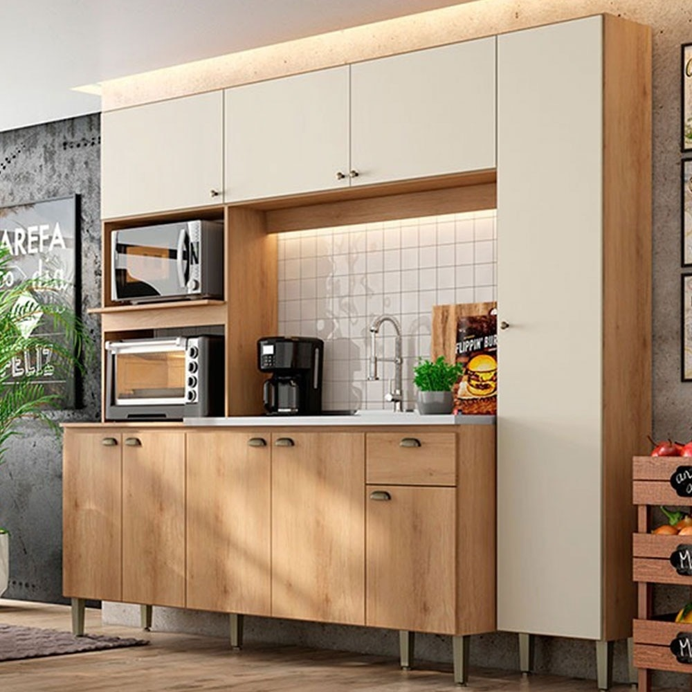 Cozinha Compacta 9 Portas THB Moderna CM130, Capuccino e Off White 230 cm