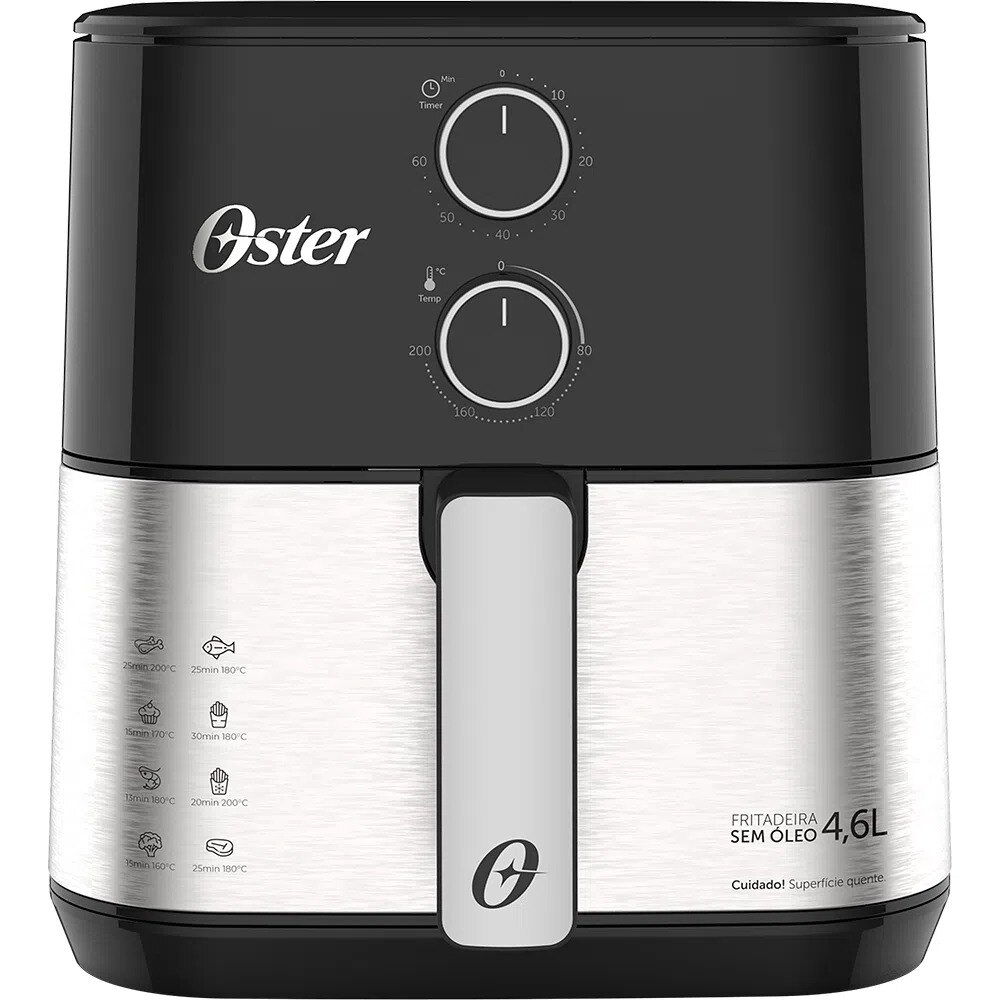 Air Fryer Oster 4,6 Litros OFRT520 Preto e Inox, 110 Volts