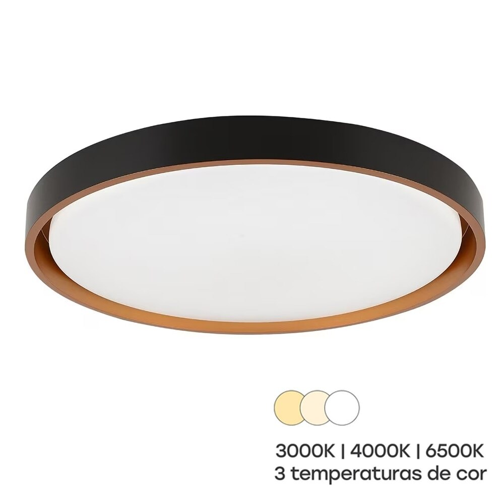 Painel Plafon LED de Sobrepor Modaza Redondo Olimpo, 3 Temperaturas, Preto