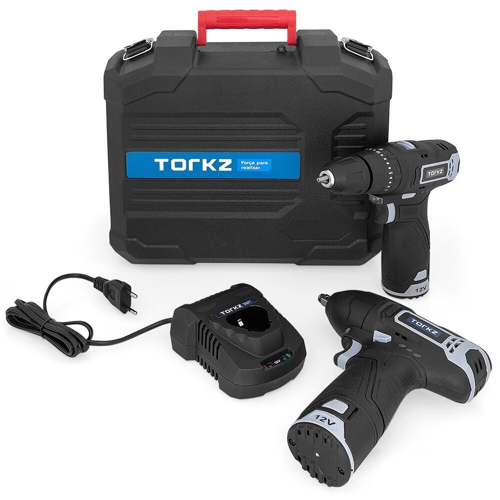 Furadeira Parafusadeira Torkz e Chave de Impacto TRB0017, Com Acessórios, 12 Volts Furadeira Parafusadeira Torkz e Chave de Impacto TRB0017, Com Acessórios, 12 Volts