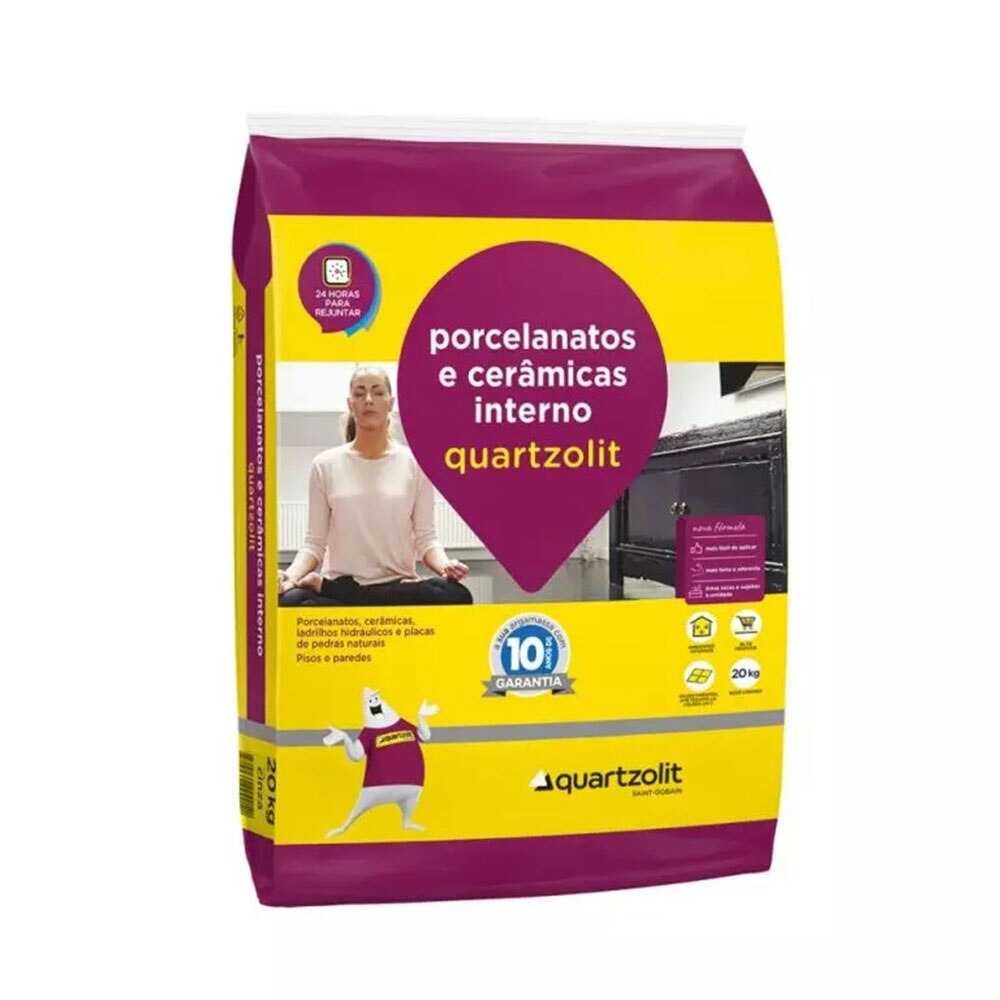 Argamassa Para Porcelanato Quartzolit Interno, Cinza, 20 Kg Argamassa Para Porcelanato Quartzolit Interno, Cinza, 20 Kg