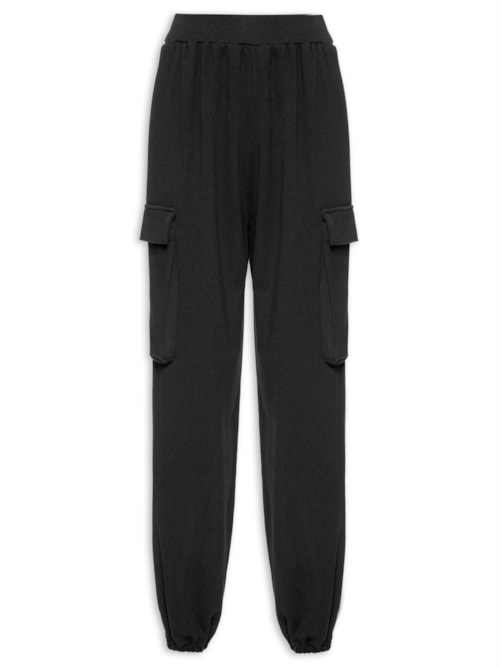 Calça Feminina Malha Cargo Over Moletom - Preto