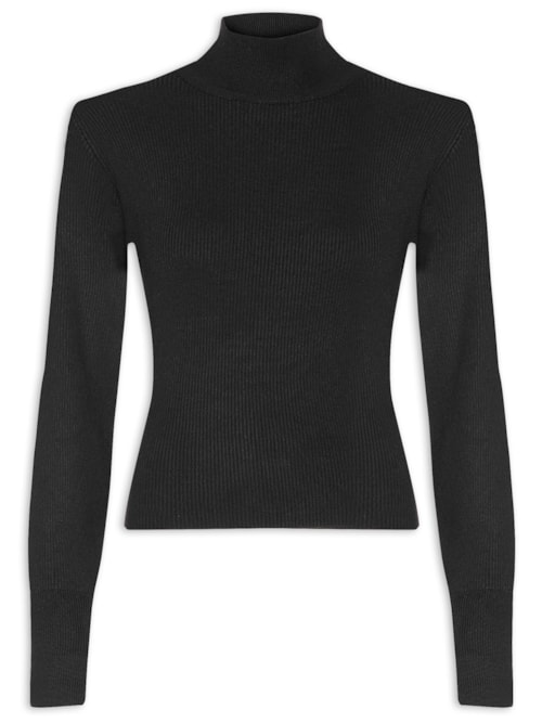 Blusa Feminina Tricot Gola Alta Ombreira - Preto Blusa Feminina Tricot Gola Alta Ombreira - Preto