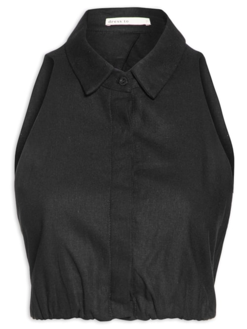 Blusa Feminina Linho Pregas Barra - Preto Blusa Feminina Linho Pregas Barra - Preto