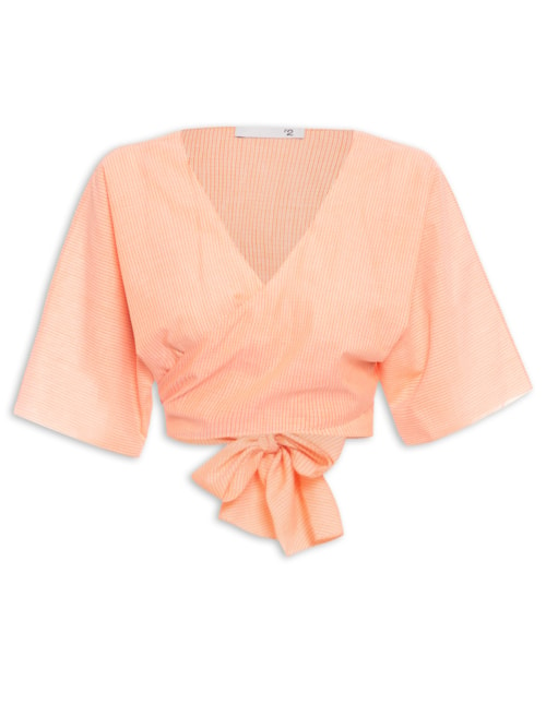 Blusa Feminina Cropped Com Amarração - Laranja Blusa Feminina Cropped Com Amarração - Laranja