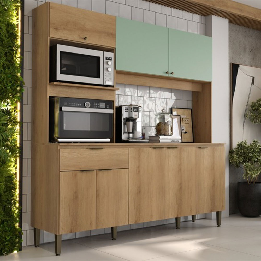 Cozinha Compacta 8 Portas THB Flórida, Cappuccino e Menta 185 cm