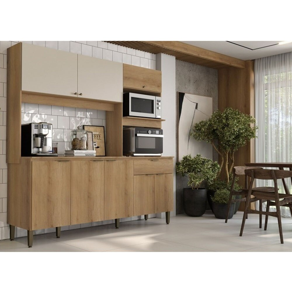 Cozinha Compacta 7 Portas THB Flor, Cappuccino e Off White 200 cm