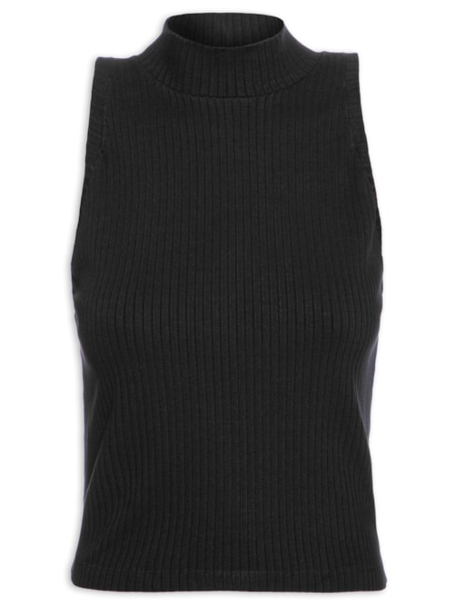 Blusa Feminina Cropped Raglan Canelada - Preto Blusa Feminina Cropped Raglan Canelada - Preto