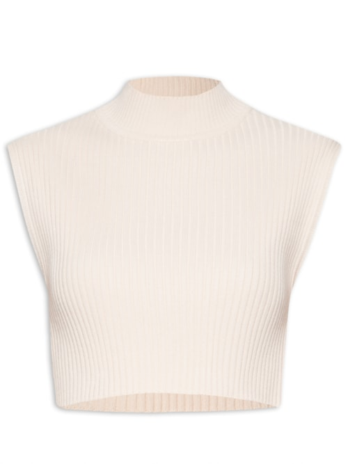 Blusa Feminina Tricot Gola Alta - Bege Blusa Feminina Tricot Gola Alta - Bege