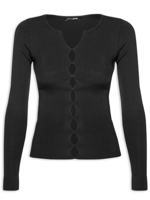 Blusa Feminina De Tricot Aberturas Frente - Preto Blusa Feminina De Tricot Aberturas Frente - Preto