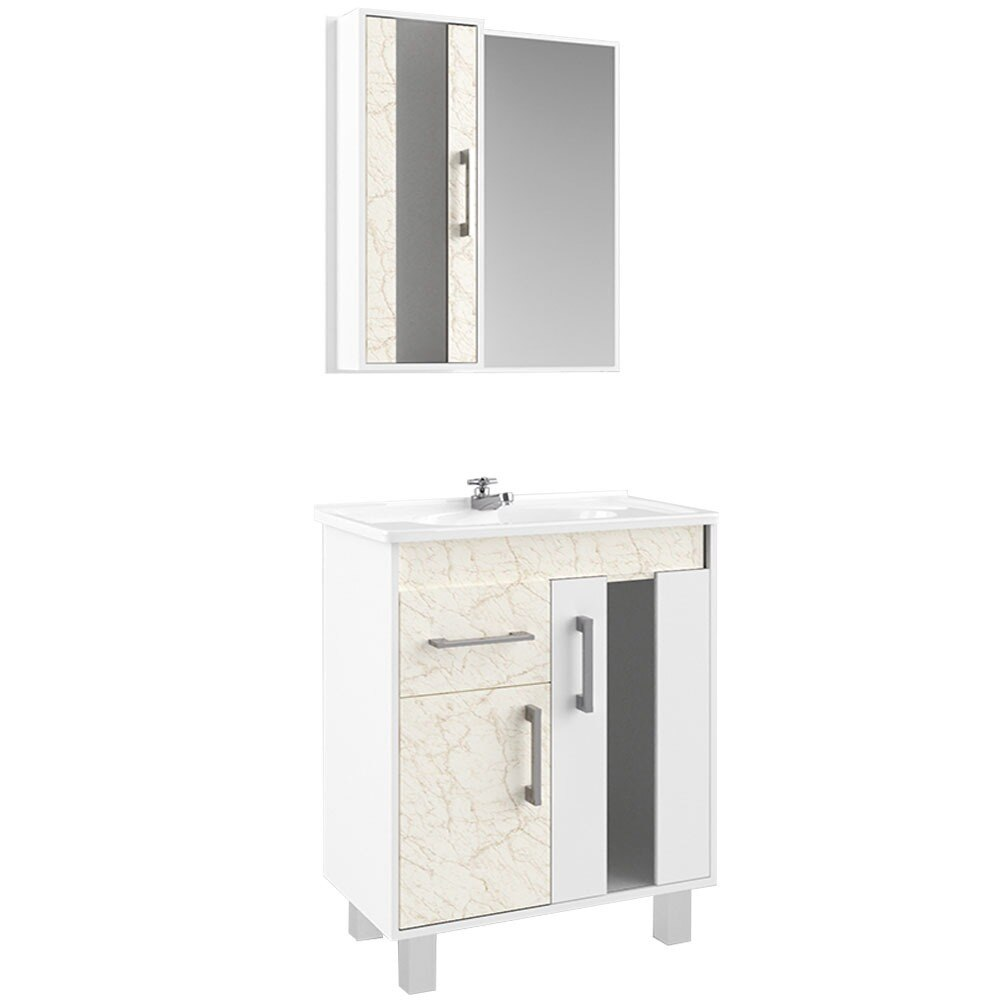 Conjunto de Banheiro São João Lisboa, Volakas e Branco, 60 cm