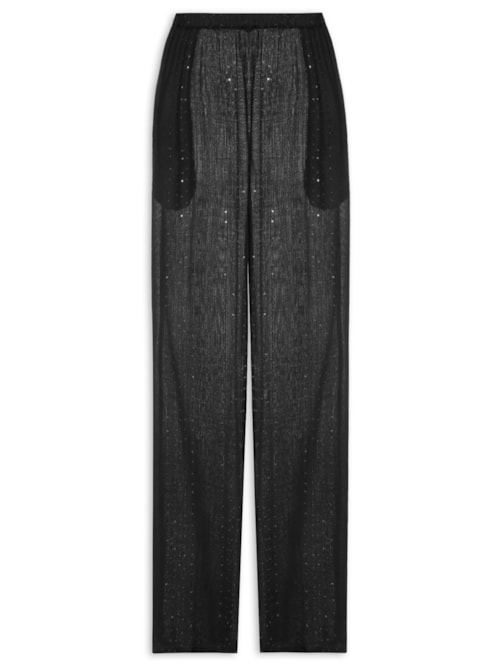 Calça Feminina Pantalona Listras Paetê - Preto