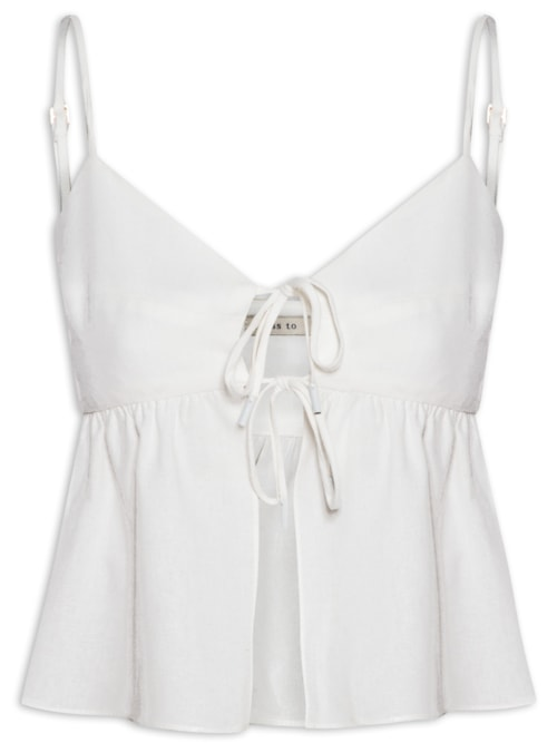 Blusa Feminina Linho Amarração Frente - Branco Blusa Feminina Linho Amarração Frente - Branco