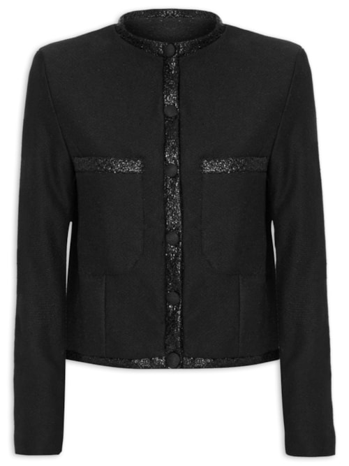 Casaco Feminino Mix Tecidos Texturizados - Preto Casaco Feminino Mix Tecidos Texturizados - Preto