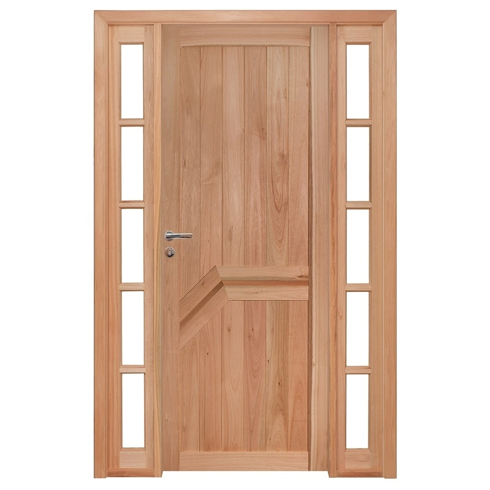 Kit Porta de Madeira Eucalipto Rondosul P13 Externa, Abertura à Direita 213x134 cm